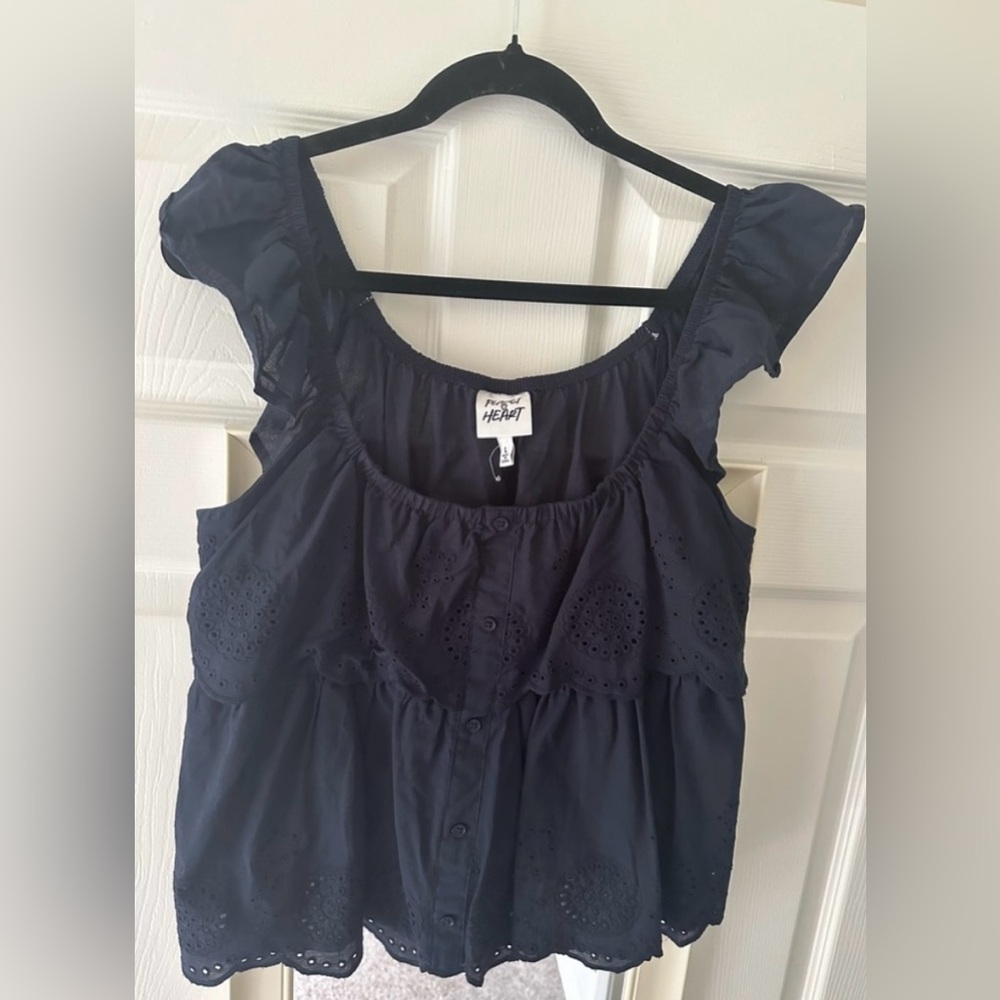 Elegant Navy Eyelet Blouse